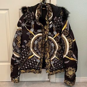 Versace Medusa puffer jacket with detachable fox fur hood size 54
